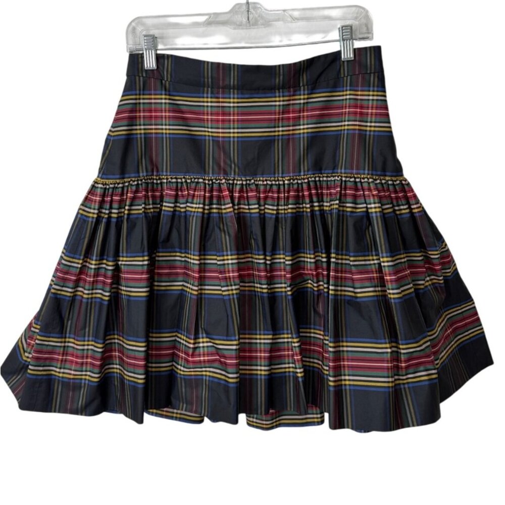 J. CREW Stewart Plaid Drop Waist Taffeta Skirt Preppy Pleated Tartan Size 4 - Picture 2 of 9